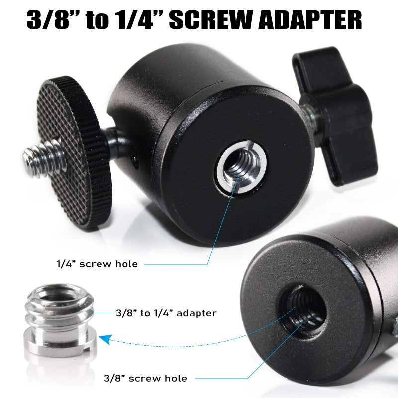 EXMAX Mini Ball Head 360 Degree Aluminum Alloy Body Rotating Swivel Mini Tripod Ball Head with 3/8" to 1/4" Screw Adapter for DSLR Camera Camcorder Tripods Monopods Light Stand Bracket - Image 4